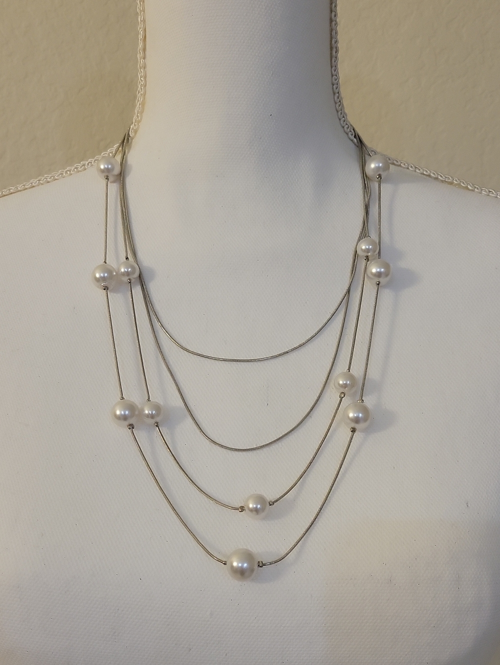 Elegant Multi-Strand Silver Pearl Necklace